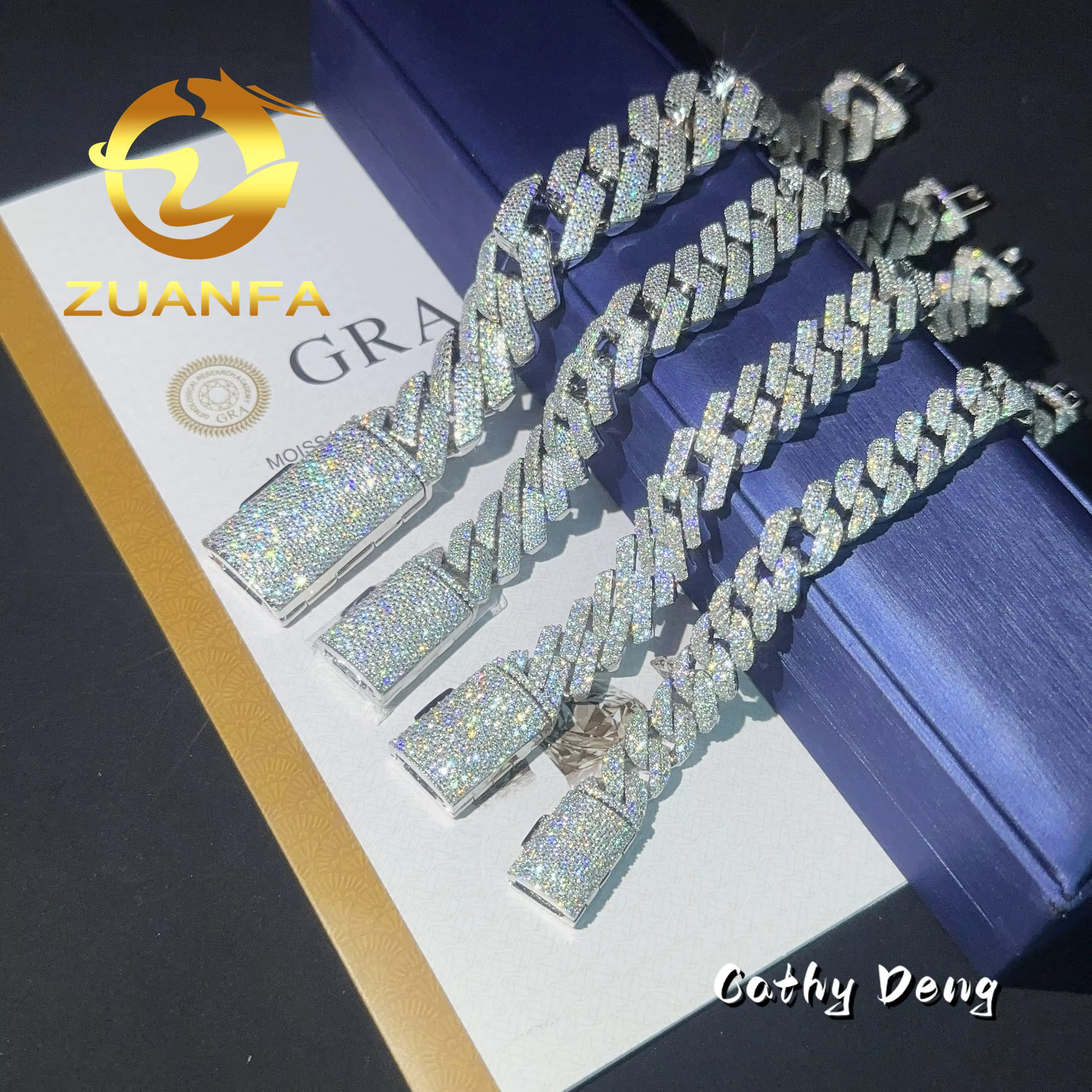Pass Diamond Test 12mm 13mm 15mm 20mm Full Ice Moissanite Bracelet 925 Silver Cuban Link Chain Bracelet Fine Jewelry Necklaces