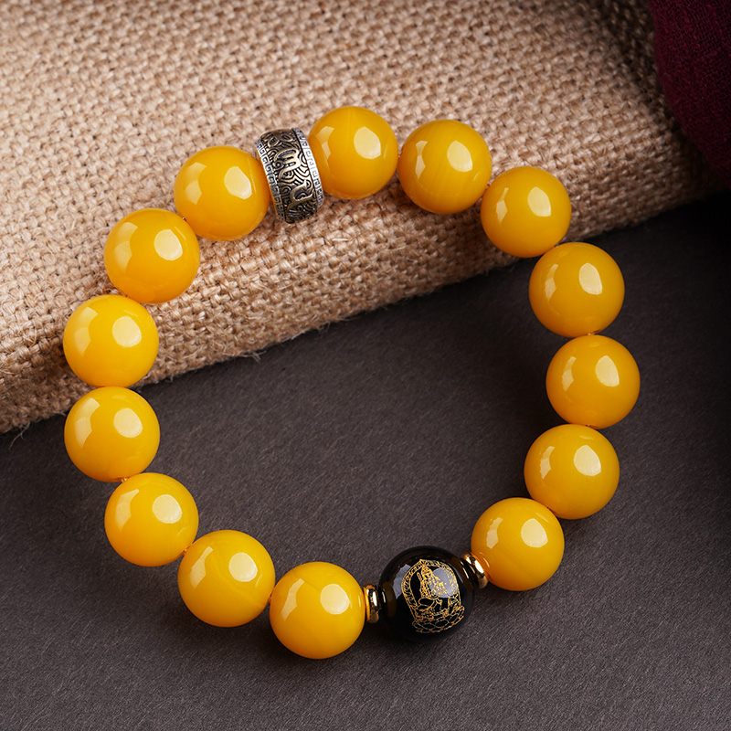 Natural yellow agate strings zodiac sign of the Snake Buddha six words of truth Buddha beads bracelets for men and women