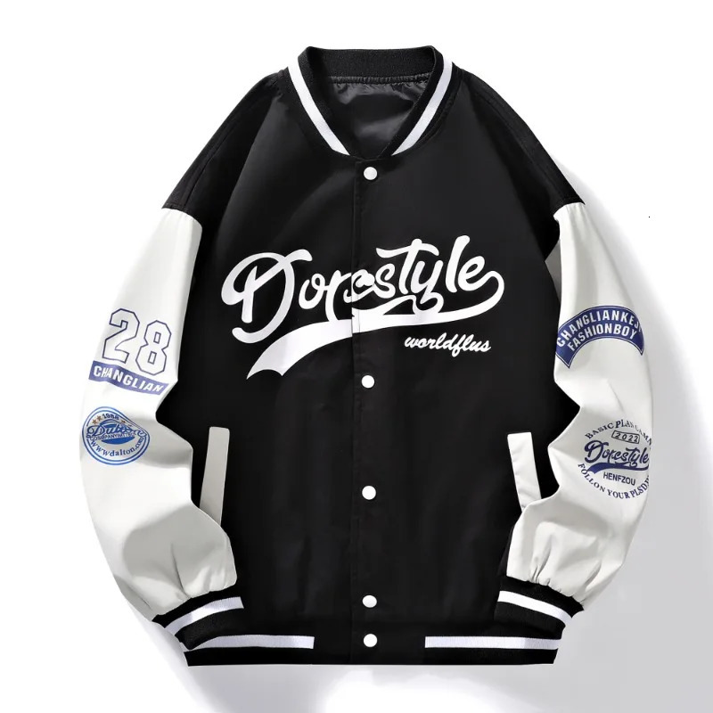 Mens classic baseball jacket black blue polyester regular zipper casual springsummer printed fashionable mens style 250313