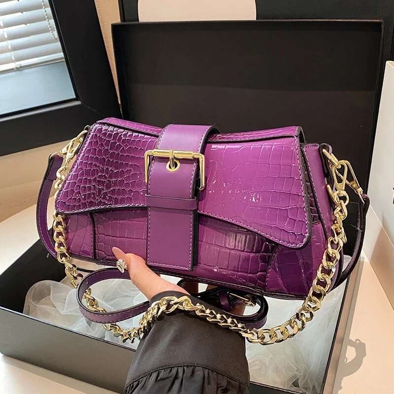 Purple Shoulder For Women Brand Designer Handbag And Purse Crocodile Pattern Leather Underarm Crossbody Bag