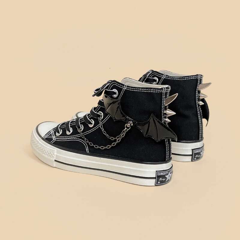 Black Punk Gothic High Top Canvas Shoes - Handmade hot Women's Sneakers for Casual & Student Style