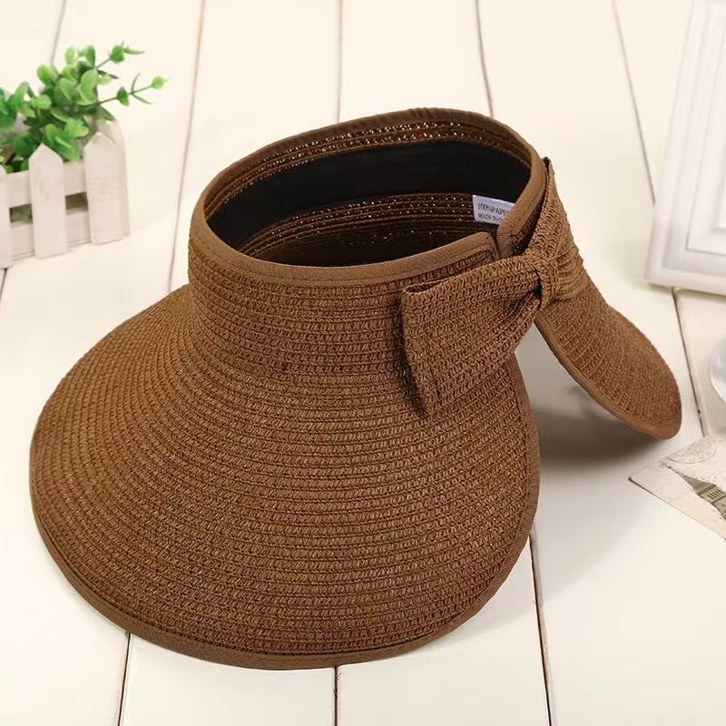 baseball cap Straw woven butterfly empty top foldable beach photo, women's summer face covering hat, sun protection hat