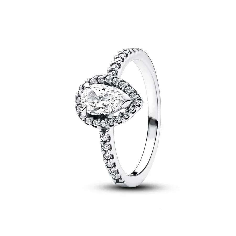 NEW 925 Sterling Silver Pretty Sparking Asymmetrical Herbarium Cluster Band Pear Halo Timeless Crossover Dual Band Ring Gifts