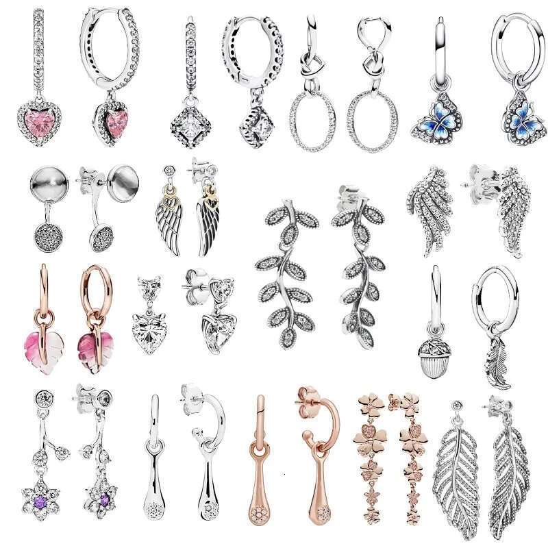 Sweet 925 Sterling Silver Leaf Flower Wings Double Love Zircon Pendant Earrings Ladies Fine Jewelry Gift For Valentine's Day