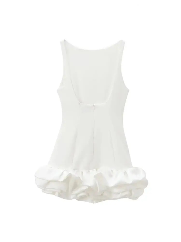 TRZA Womens Patch Work Volume Mini Dress Oneck No Back Zipper Sexy and Fashionable 250313