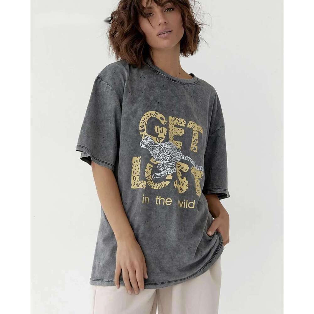 Acid Washed Vintage Streetwear Hip Hop Punk Haruku Print T Shirt Women Casual Cotton Short Sleeve Tops Y2k