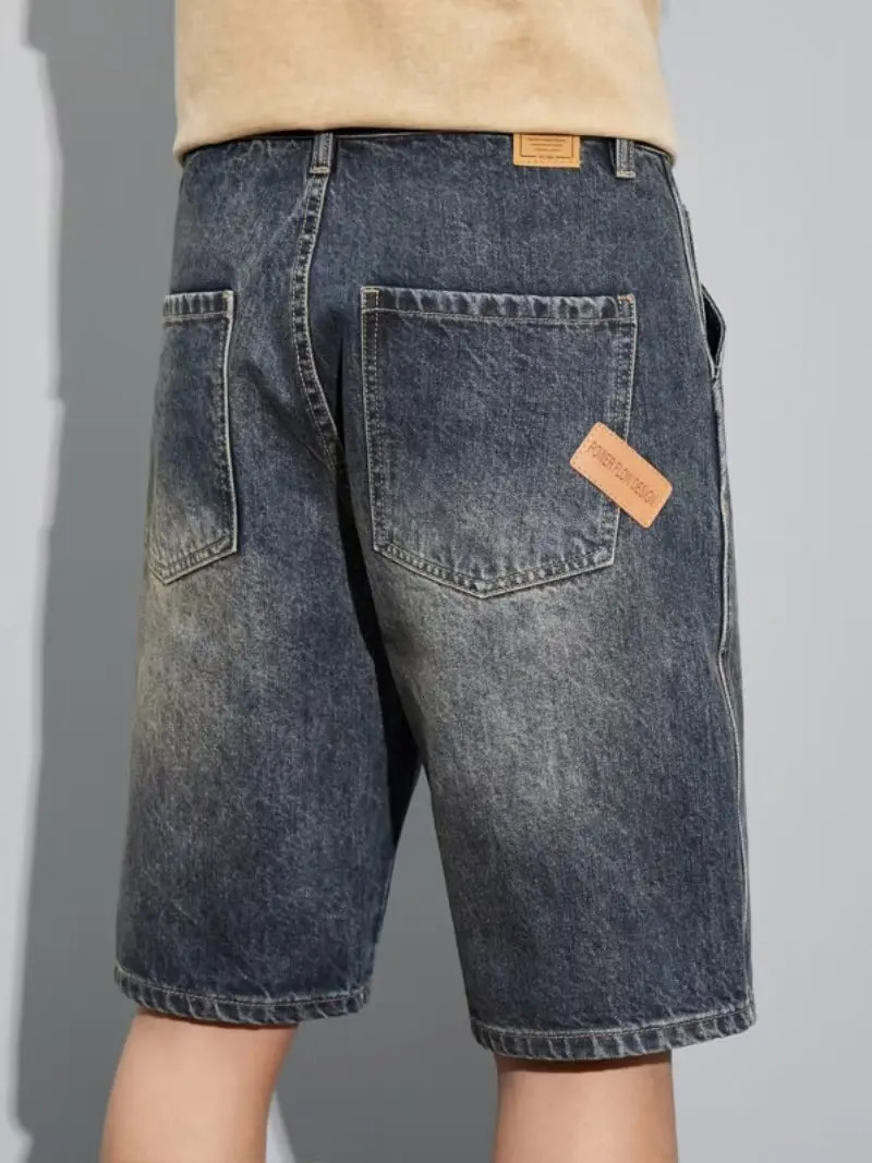 Summer denim shorts mens thin pants casual loose straight washed jeans 250313