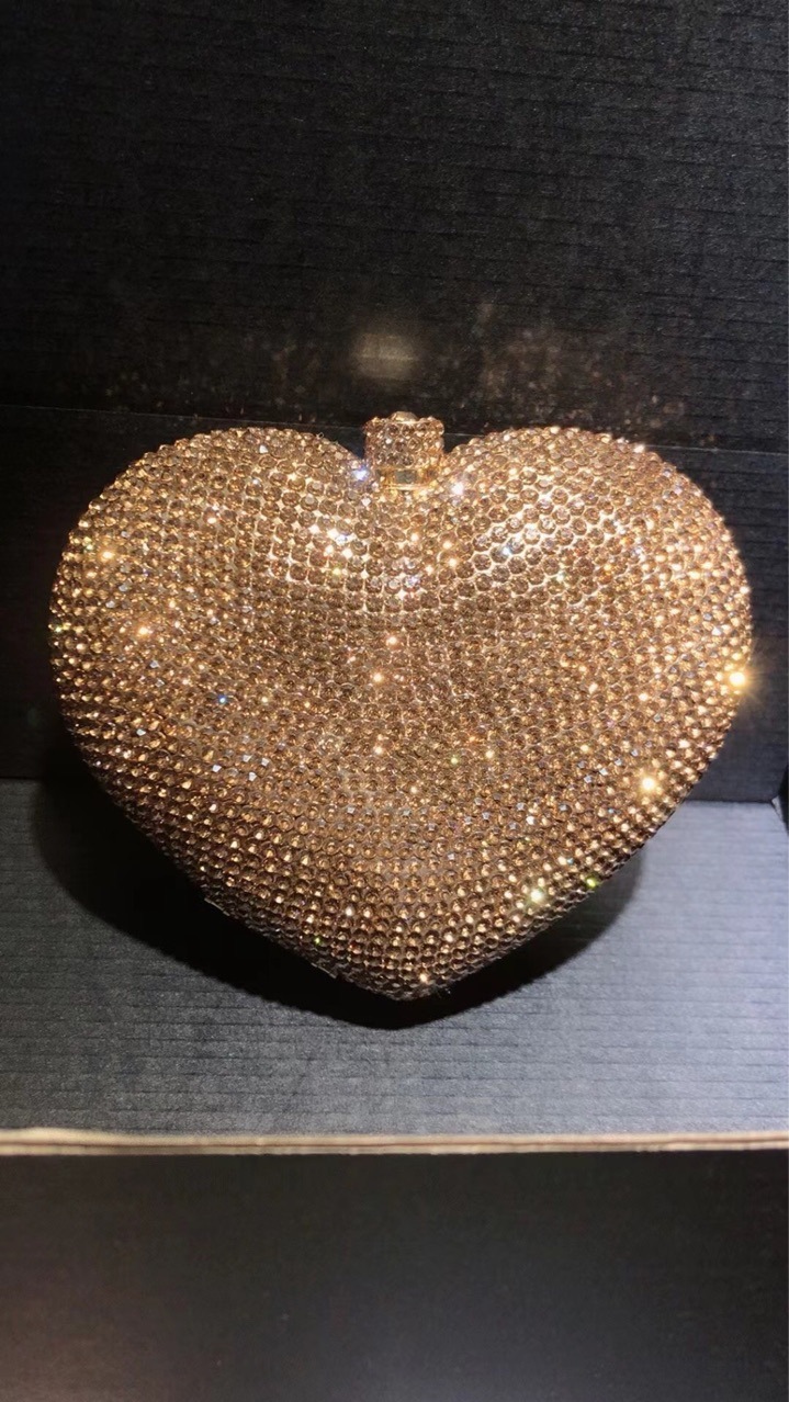 Heart Shaped Studded Banquet Full Of Diamonds, Hand-Held Formal Dress, Crystal Diamond Women's Bag, Chain, Pure Crystal Evening Bag