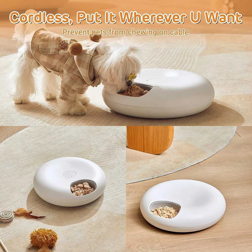 6-Meal Cordless Automatic Pet Feeder Wet and Dry Food Automatic Cat Feeder with Two Ice Packs Programmable Timer with LED DisplaC250313