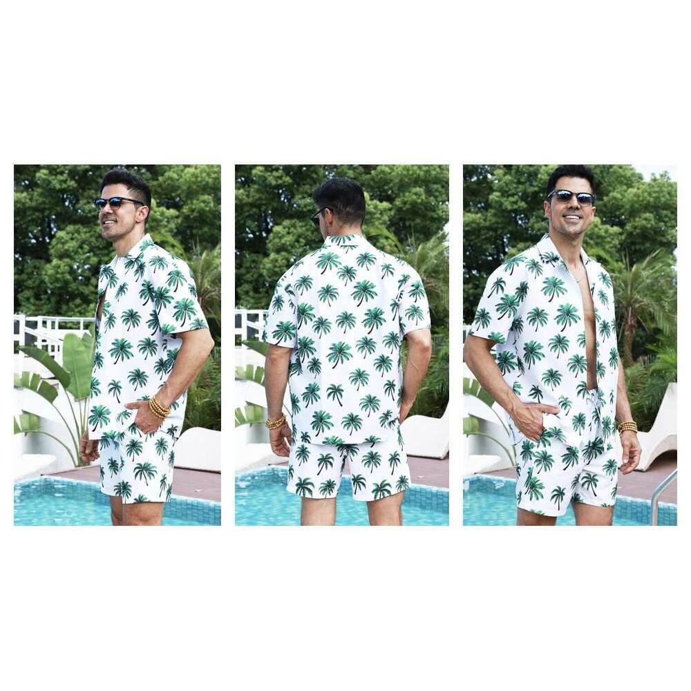 Hawaiian style shirt set for men summer vacation, casual short sleeved shorts, beach wer shirt, pamas, 2025 new style, chic and elegant clothing