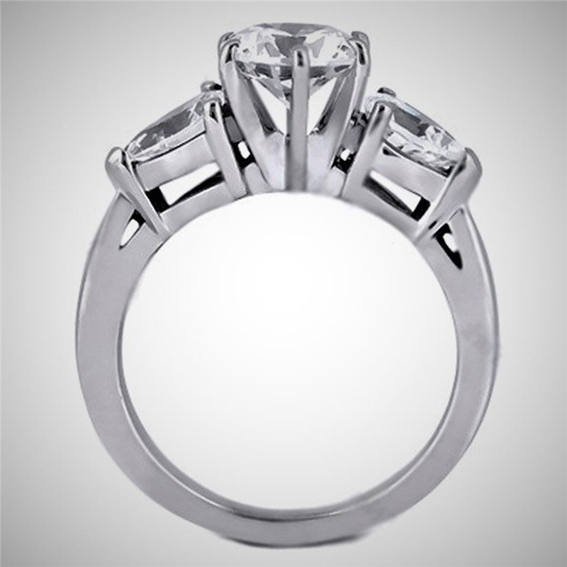 1.50CT Brilliant Cut Lab Grown Diamond Classic 4 Prongs Solitaire White Wedding Engagement Ring Side Pear Cut 3 Stone Ring Anniversary Gift