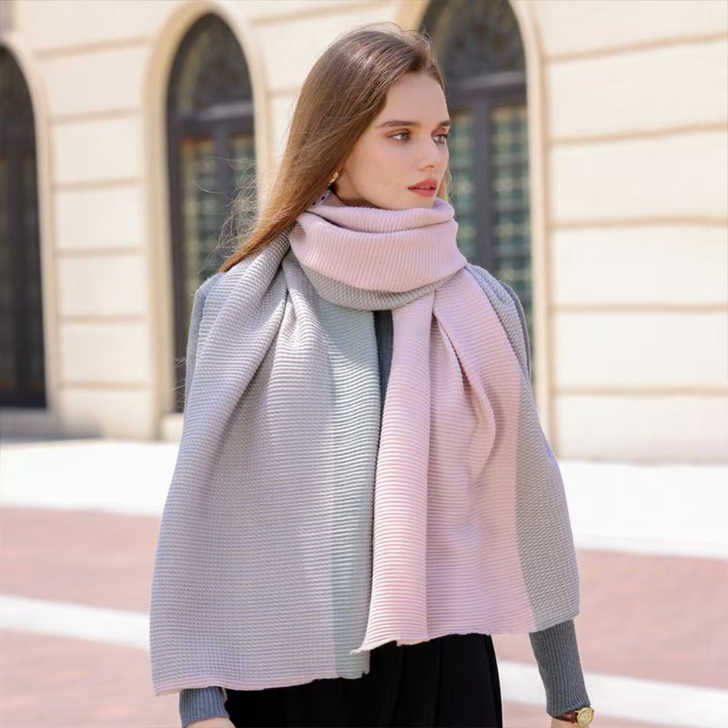 K111 Personalized design double-sided wrinkled imitation cashmere scarf for women Winter warm medium and long shawl trendy manufacturers wholesale