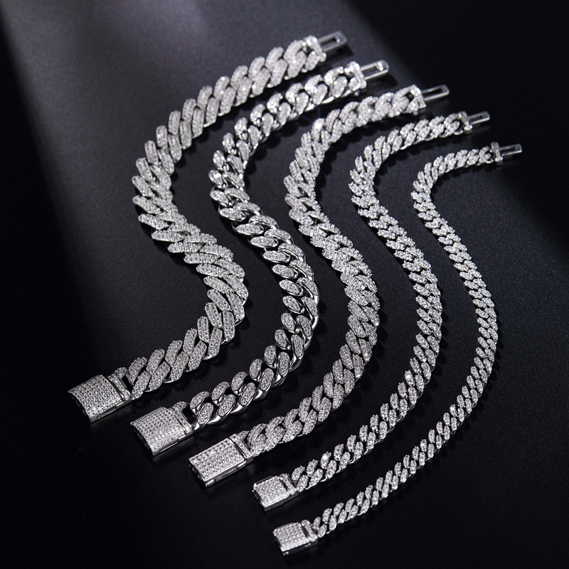 KNOBSPIN All Moissanite Cuban Hip Hop Bracelet for Men 6mm 8mm Full Diamond with GRA 925 Sterling Silver Teen Girls Chain
