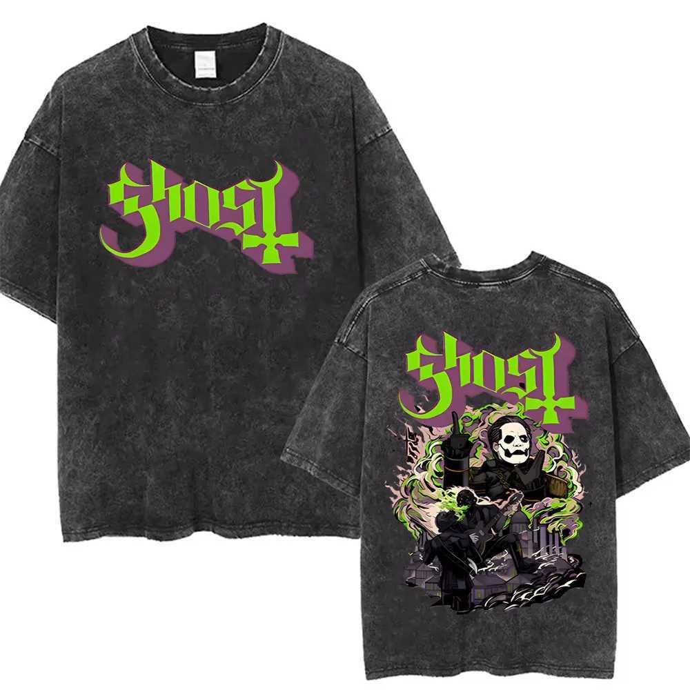 Washed Vintage Ghost Band T-shirt Male Gothic T Shirt Mens Rock Strtwear Men Women Hip Hop Punk Oversized Tshirt Short Slve X250313