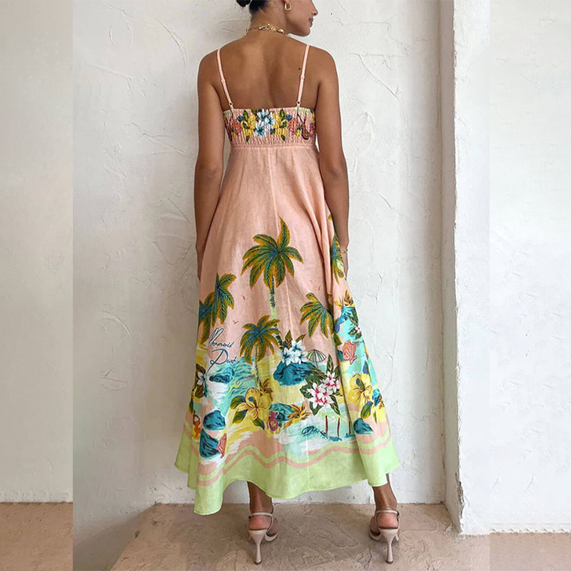 2025 Spring New Women's Elegant And Stylish Printed Fashion Strap Dress 661