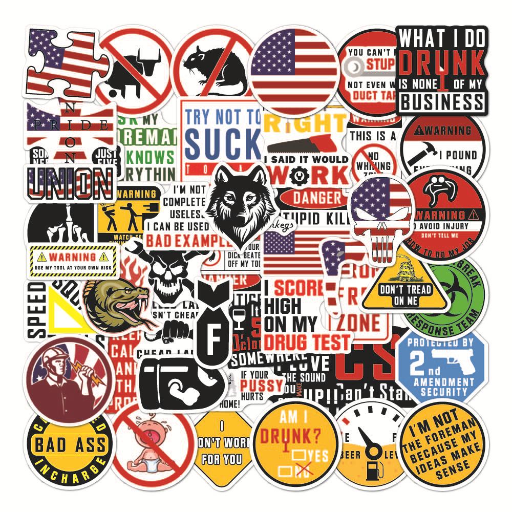 50pcs/lot Safety Helmet Stickers Waterproof Graffiti Warning Decales Decoration for Car Motor Computer Skateboard Luggage Helmet Sticker
