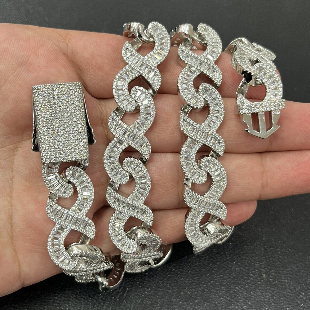 Mixed inlay Jewelry Hip Hop D Color Moissanite Cuban Necklace Ice Out 925 Silver Baguette VVS Cuban Link Chain Men Gift