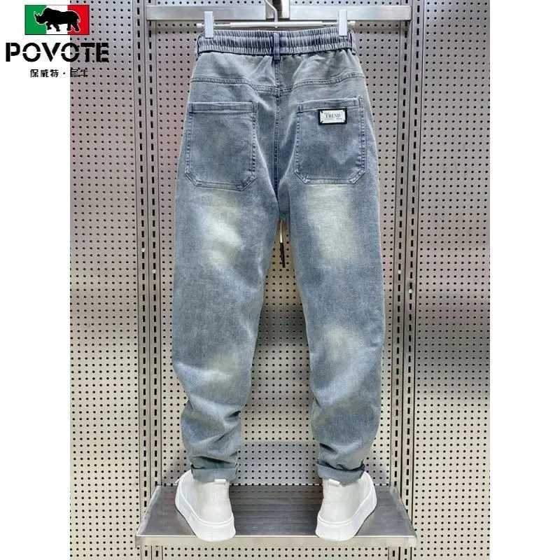 Fashionable Korean streetwear luxury brand mens drawstring casual loose denim jeans suitable for spring and autumn fashion products mens pants X250313