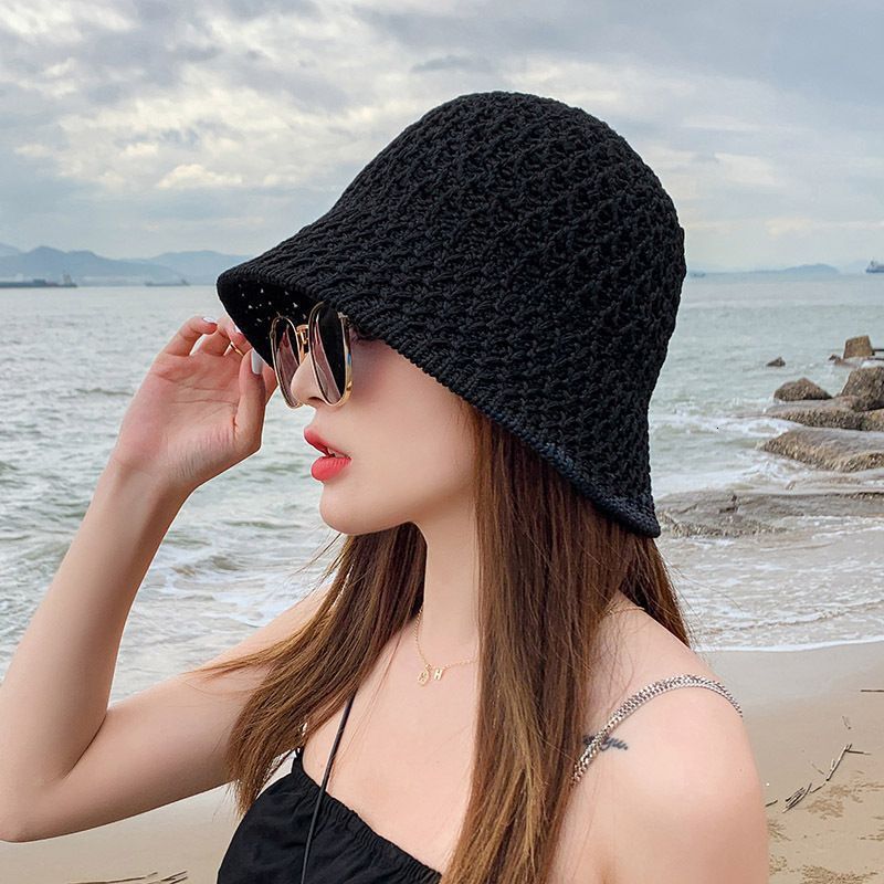 Spring and trendy woven hollow bucket summer sun protection straw hat, fashionable internet celebrity breathable baseball cap