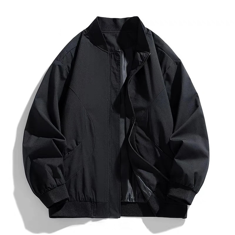 Mens Business Casual Thin Jacket Spring and Autumn Baseball Collar Loose Solid Color Short Trend Ice Silk Sports 2PCS 250313