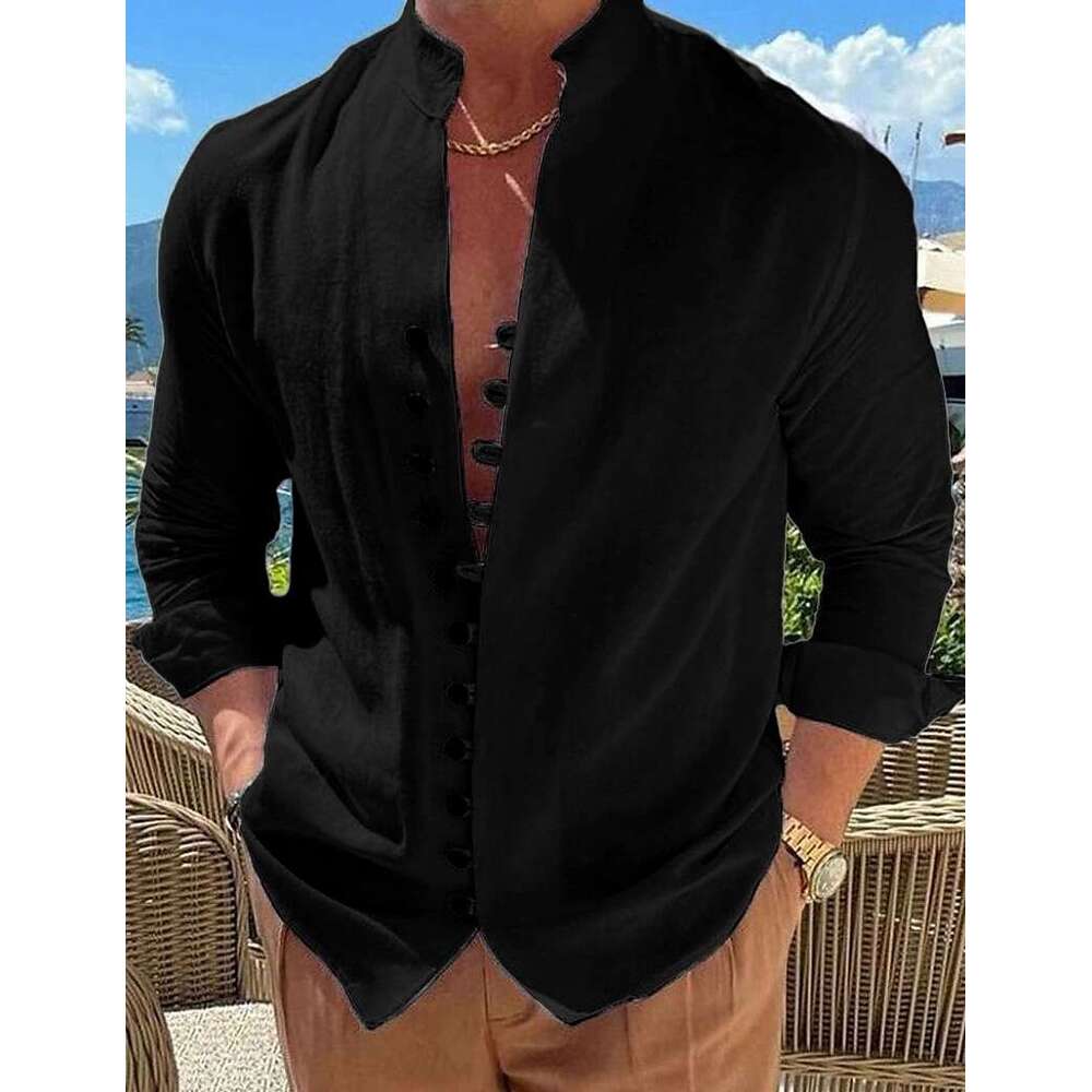 popular men's retro cotton loose long sleeved shirt 2025 new casual versatile fashion clothing