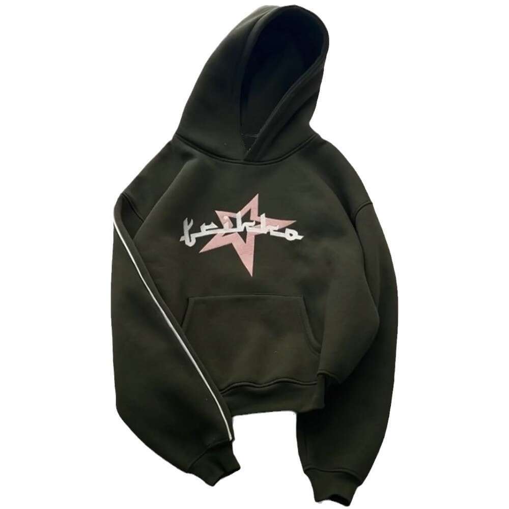 Ins trendy hooded autumn and winter style line letter star print loose long sleeved pullover hoodie set