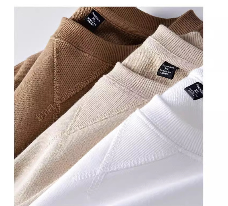 High quality 340G pure cotton hoodie mens loose loop top spring and autumn round neck hoodie without hat t-shirt 240819