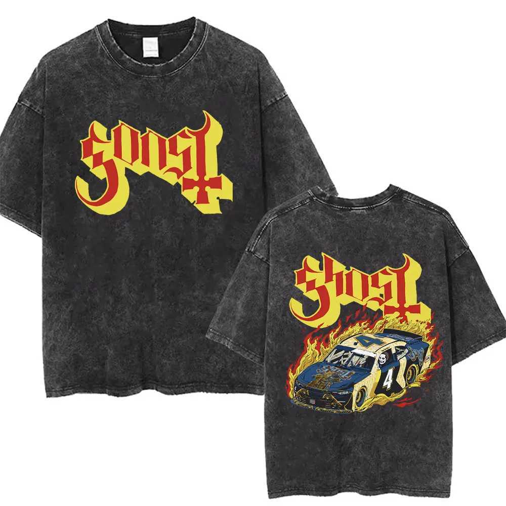 Washed Vintage Ghost Band T-shirt Male Gothic T Shirt Mens Rock Strtwear Men Women Hip Hop Punk Oversized Tshirt Short Slve X250313