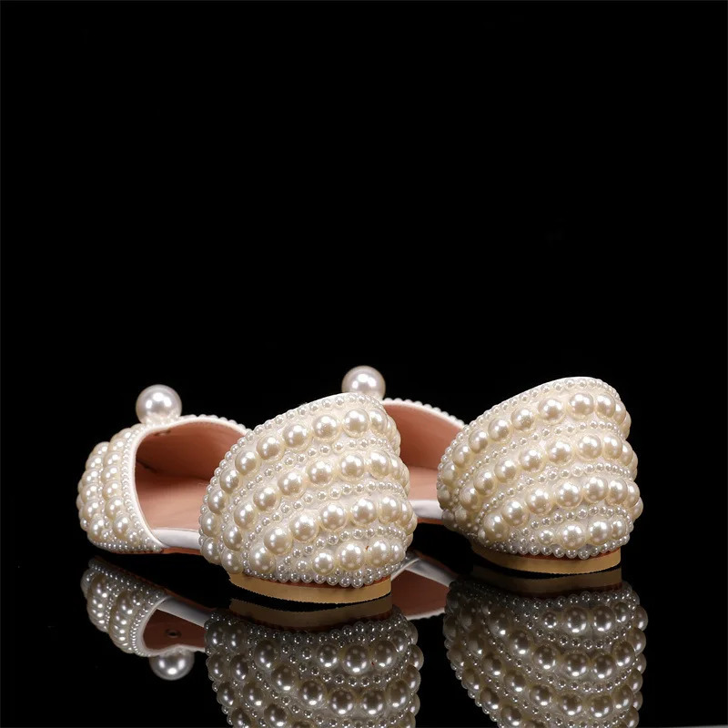 Handmade Full Pealrs Beading Women Flats Pumps Elegant Pointed toe Party Banquet for girls Fashion Wedding Bridal Shoes 250312