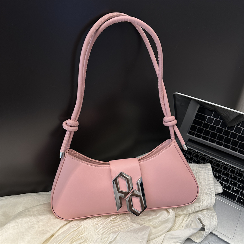 Bags Texture For Women's Bag Summer New Solid Color PU Underarm Bag, Stylish Commuting Handbag