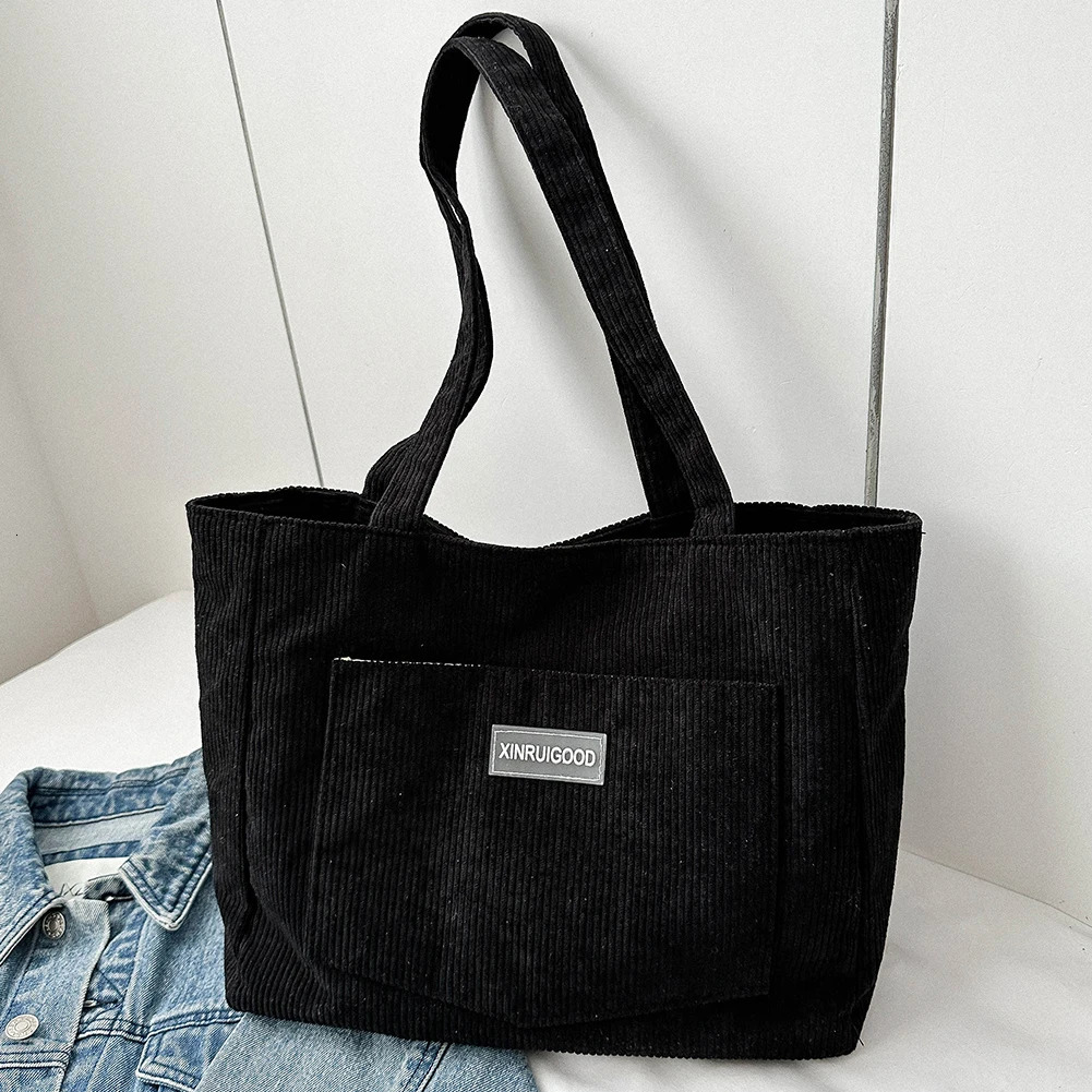 Women Corduroy Tote Bag with Pocket Large Capacity Shoulder Bags Casual Shopping Bag for Ladies School Work Handbag Shopping R250312
