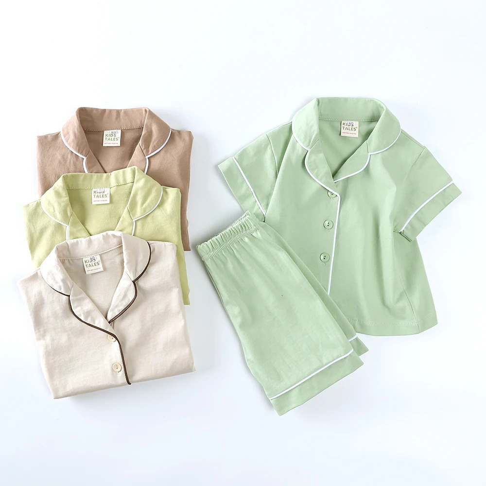 Summer Kids Pajamas Sets Soild Cotton Short Sleeves Comfortable Clothes Baby Pyjamas Loungewear Toddler Boy Girl Sleepwear 250312