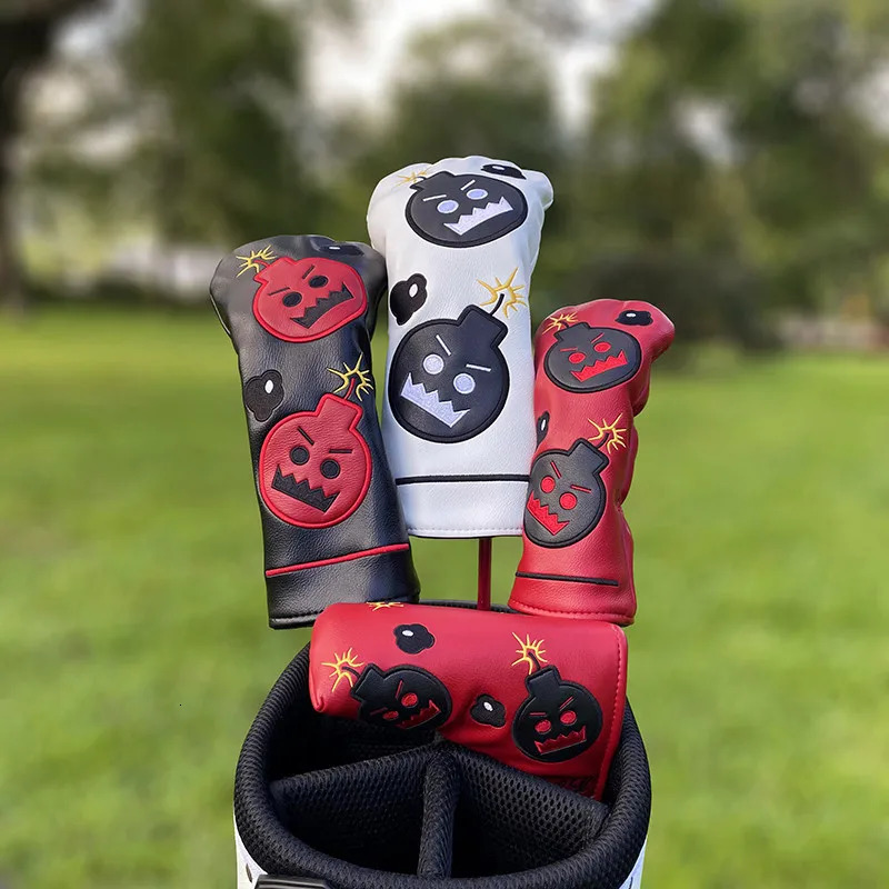 Demon bomb Golf Woods Headcovers Covers For Driver Fairway Putter Clubs Set Heads PU Leather Unisex 250312