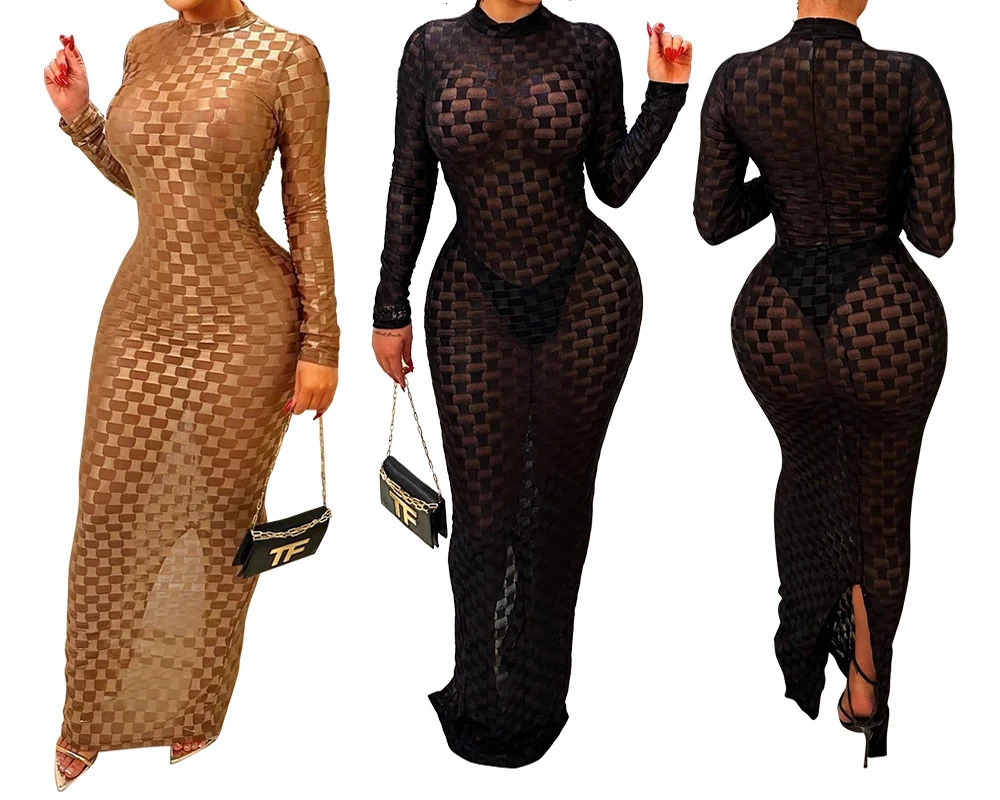 Turtleneck Skinny Women Dresses sexy Skint long sleeved Bodycon Streetwear Party Club hollow dress 250313