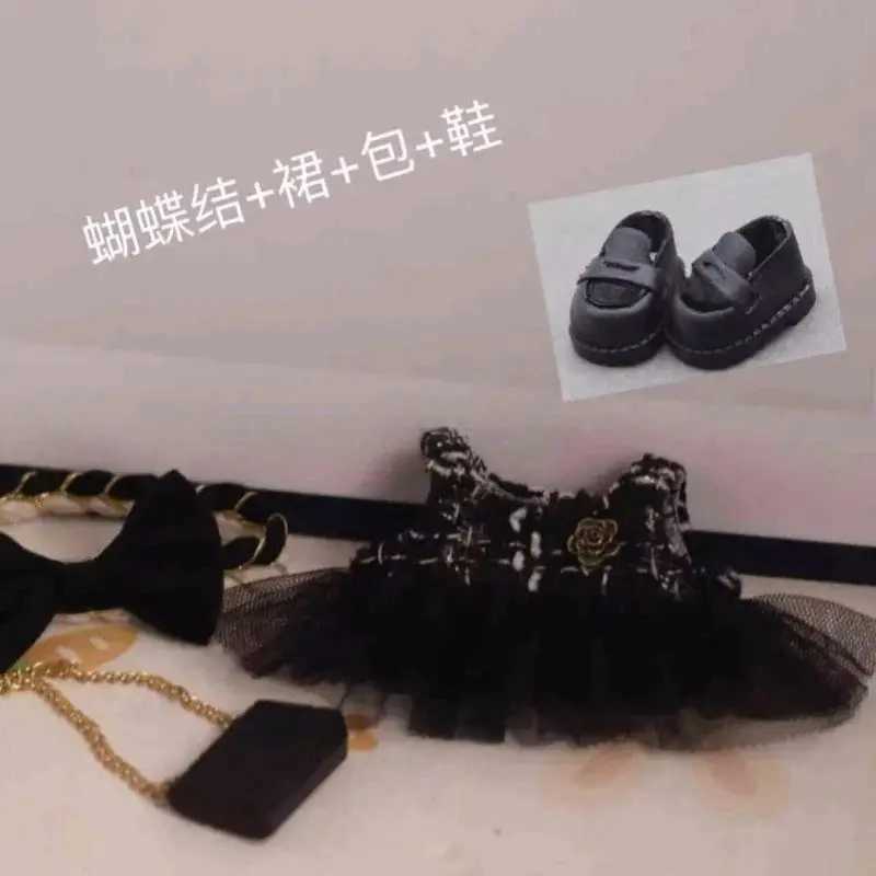 Hot Sale 17cm Labubu Cute Printed Denim Dress High-End Custom Handmade Vinyl Doll Toy Clothes Mini Camellia Shoes Festival GiftT250313