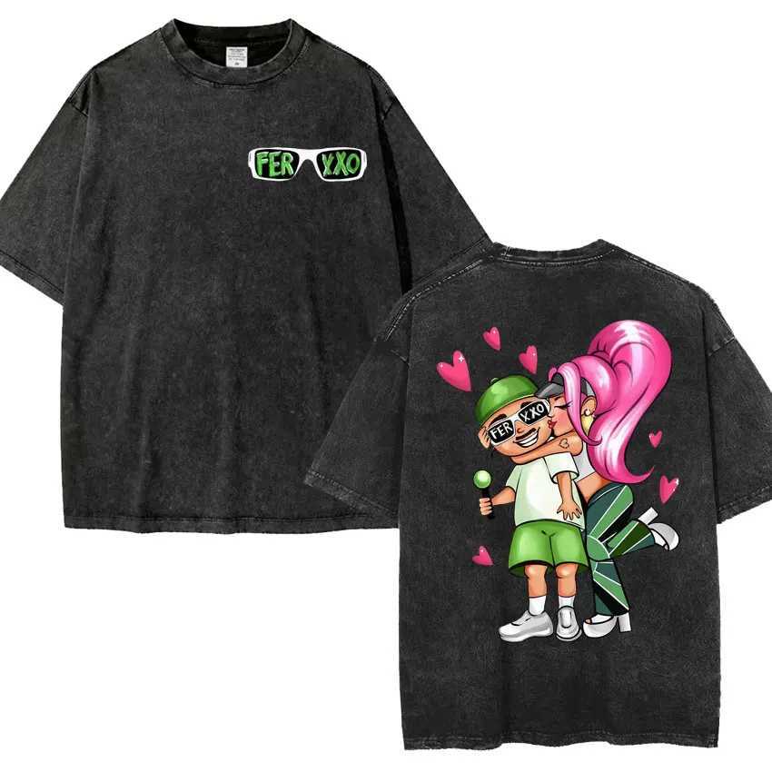Feid Ferxxo World Tour 2024 Retro Washed T Shirt Men Women 90s Hip Hop Style Short Slve T-shirts Fashion Casual Oversized Ts X250313