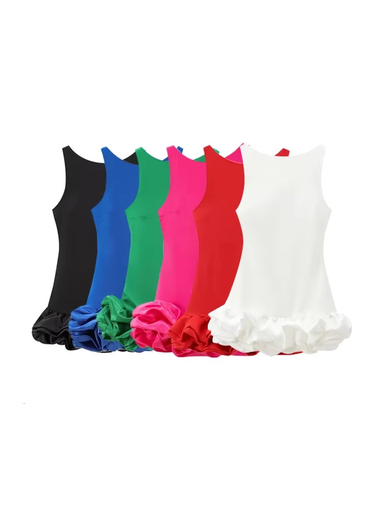 TRZA Womens Patch Work Volume Mini Dress Oneck No Back Zipper Sexy and Fashionable 250313