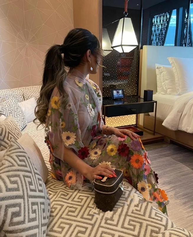 Customized Exquisite Modern evening dresses saudi ayaba Flowers Embroidery Tulle Bespoke Occasion prom Gown dubai garment