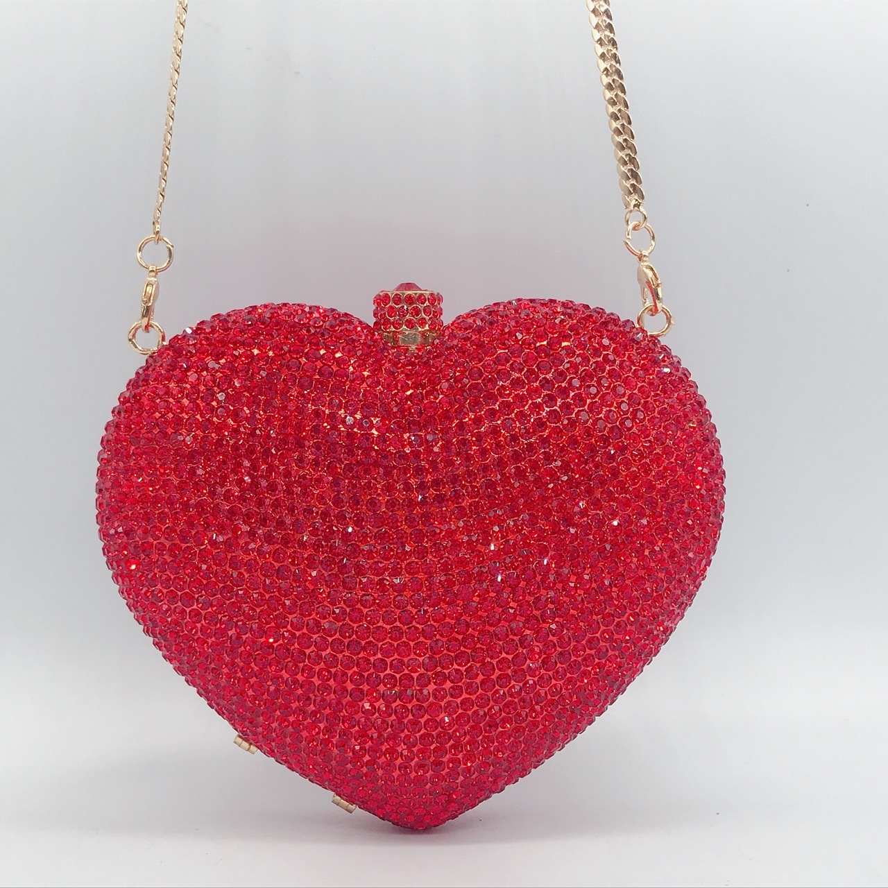 Heart Shaped Studded Banquet Full Of Diamonds, Hand-Held Formal Dress, Crystal Diamond Women's Bag, Chain, Pure Crystal Evening Bag