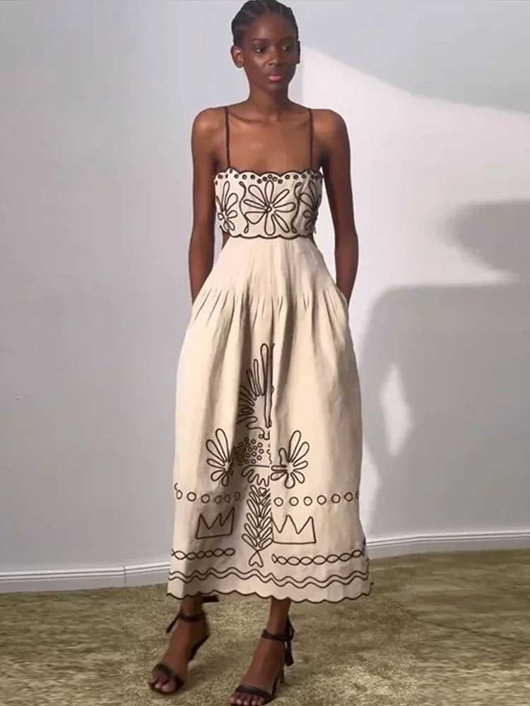 Urban Sexy Dresses Womens Vintage Embroidery Sling Dr Sexy Hollow Out Slvel Backl Wave Hem Lady Dress Summer Beach Ladies Dress Y2403121A4P