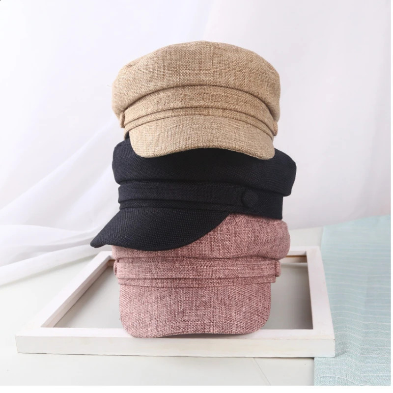 Beret Cap Woman Cotton Linen Sailor Captain Caps Retro Breton Flat Top sboy Fisherman Hat Unisex 250313