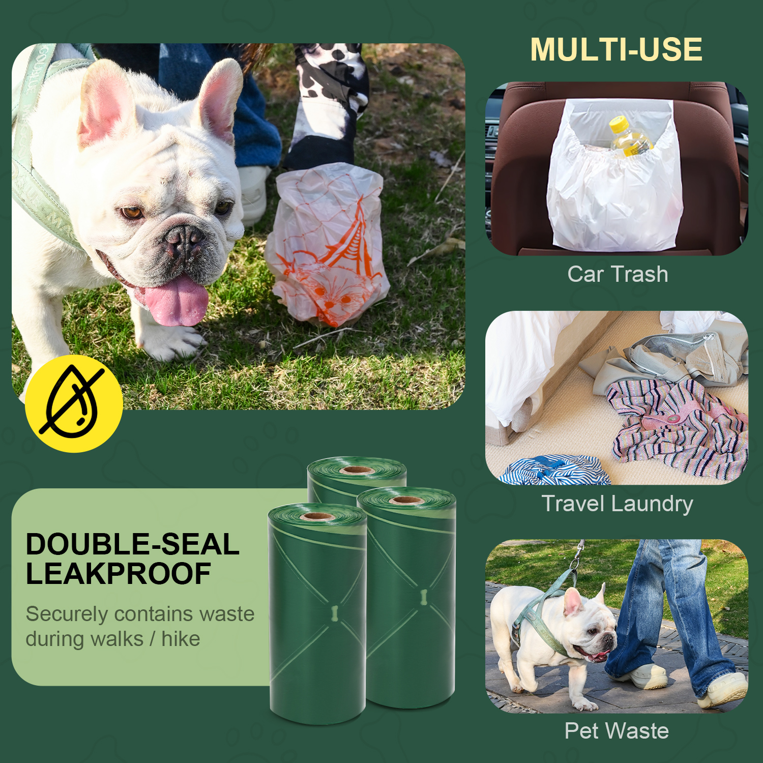 DHPET Basics Dog Poop Bags 100% Leak Proof Lavender Scented Poop Bags for Dogs 120 Bags 8 Pack of 15 13 x 9 Inch