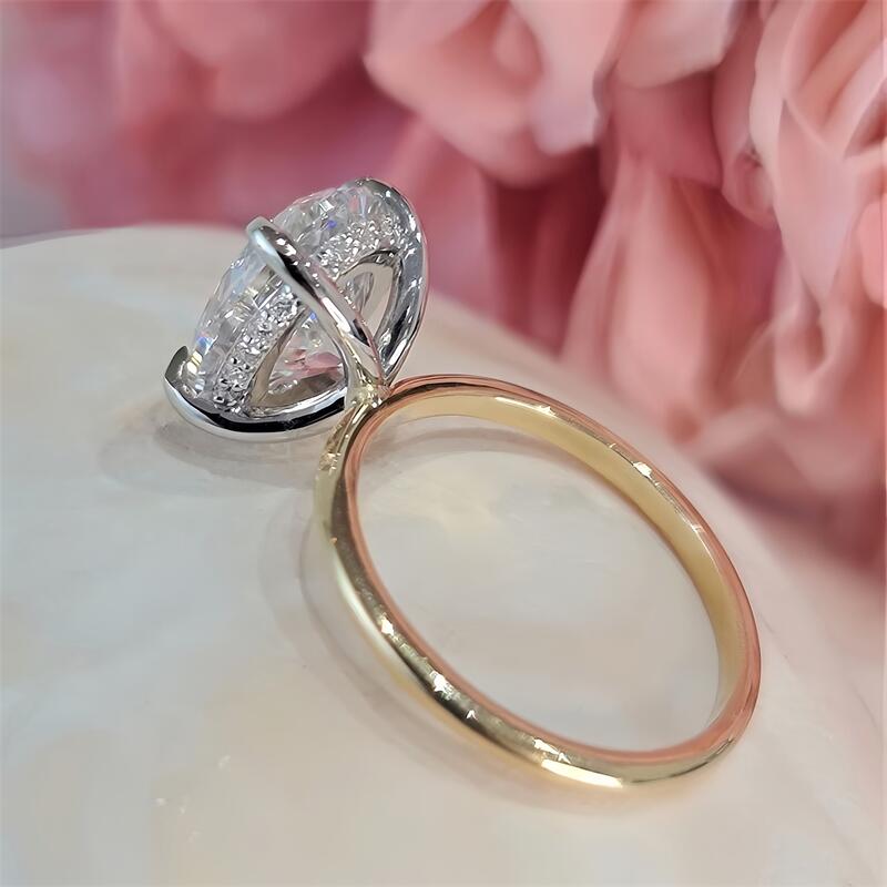 Jewelry 3CT Oval 2 Tones Hidden Halo CVD Lab Diamond Engagement Ring Oval Diamond Yellow And White Gold Wedding For Women