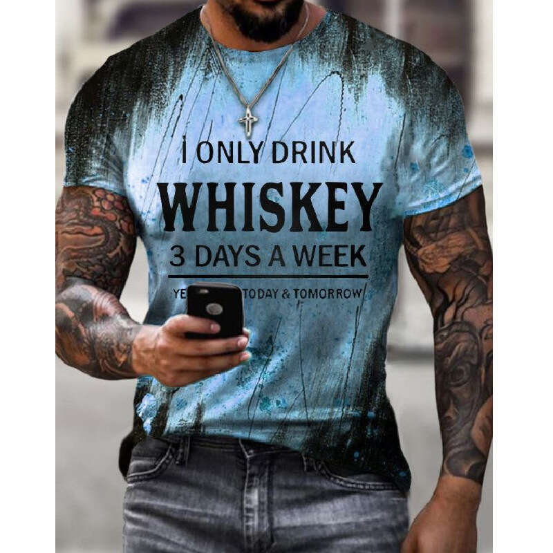 Summer digital European and American men's 3D printed round neck short sleeved T-shirt 2025 new casual versatile fashion clothing