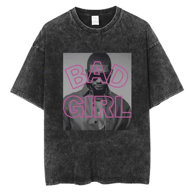 Rapper Usher Graphic Washed T Shirt Vintage Harajuku Men Women Oversized T-shirts Cotton Casual Fashion Summer Ts Strtwear X250313