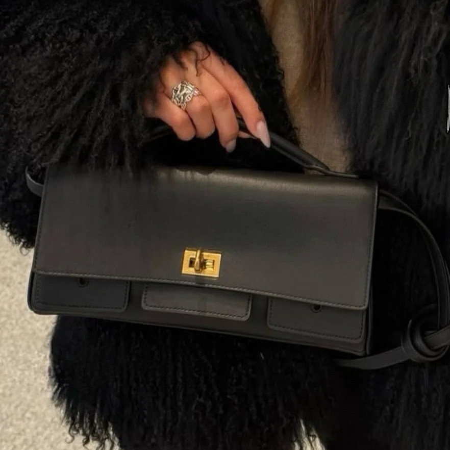 Real Leather Evening Bags Long Clutch With Handle Buckle Women Cowhide Shoulder Bags Purses And Handbags Luxury Designer Street Fashion Underarm Bag 2025 New 3118