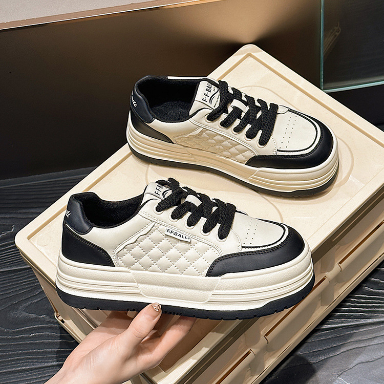 2025 New Women s Light Luxury White Shoes Made Of Genuine Leather Thick Soled Board Shoes Designed By Fashion Simplicity, And Versatile Diamond Grid S