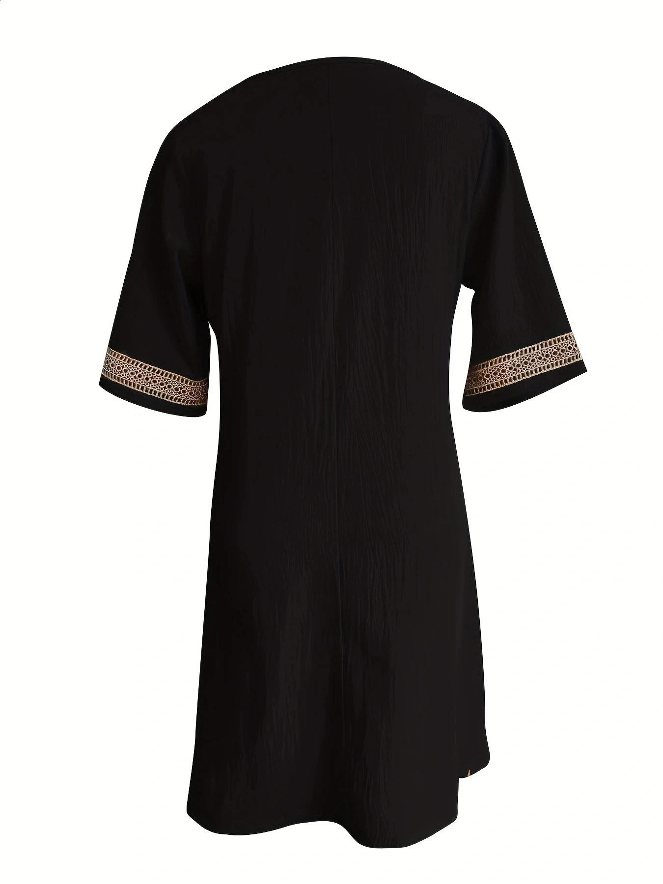 Chic Guipure Lace V-Neck Tunic Dress - Easy-Care Knee-Length All- Season Comfort with Stylish Hollow Details 250313