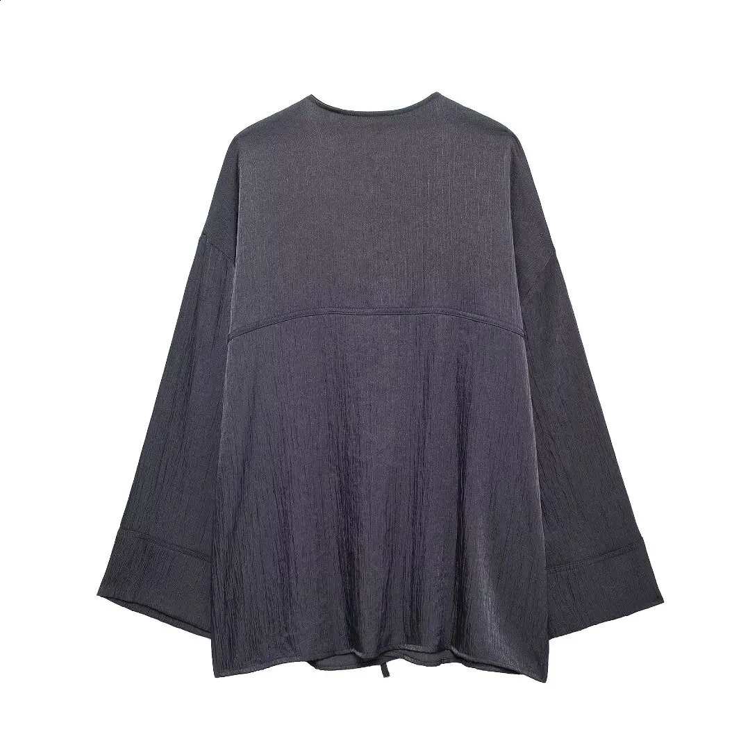 TRAF Satin Casual Blouses Woman Tied Summer Womens Tunic Oversized Shirts and Blouses for Women Long Sleeve Lady Blouses 250313