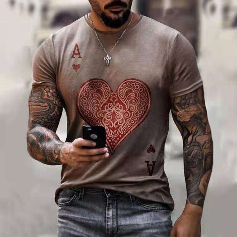 Summer digital European and American men's 3D printed round neck short sleeved T-shirt 2025 new casual versatile fashion clothing